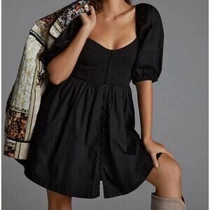 Maeve by Anthropologie Medium Black Puff Sleeve Bustier Mini Dress French Gothic